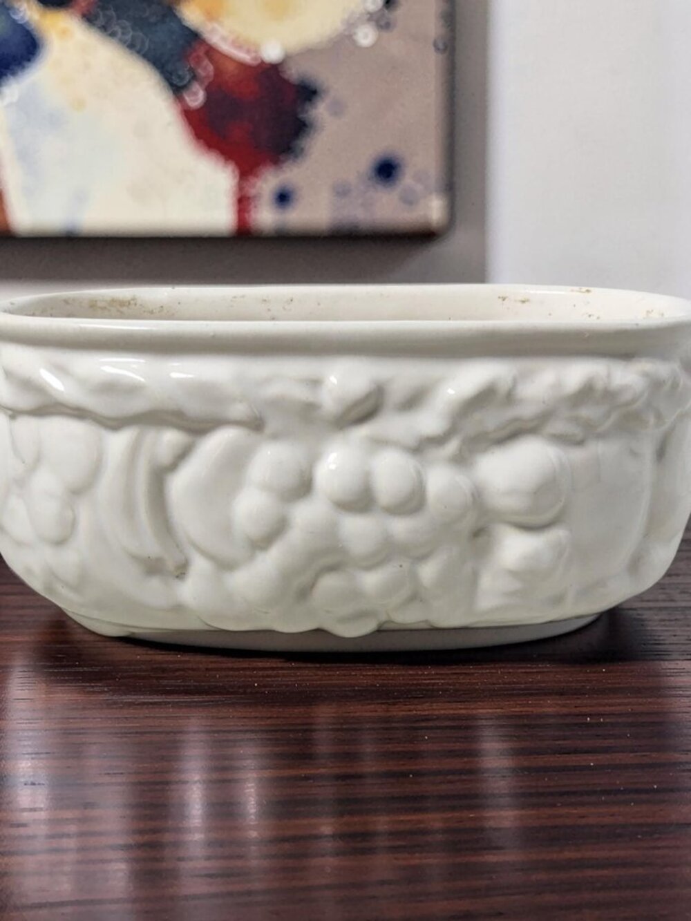 Vintage 1950s Ceramic "Orchid Bowl" W/ Intricate fruit detailing decorative plan